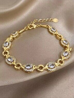 Multicolor Bracelet Light Blue Gem 1pc 18 K Real Gold Plated Anti-fading Luxury